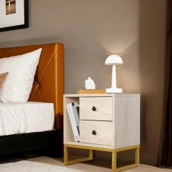 Comodino industrial beige e oro 45x29x50h cm - Rhiannon