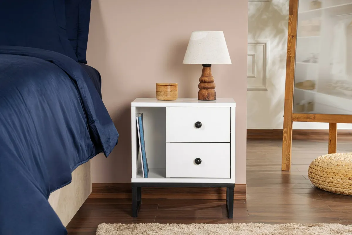 Comodini > Dmora Comodino industrial bianco e nero 45x29x50h cm - Rhiannon Nero, Bianco