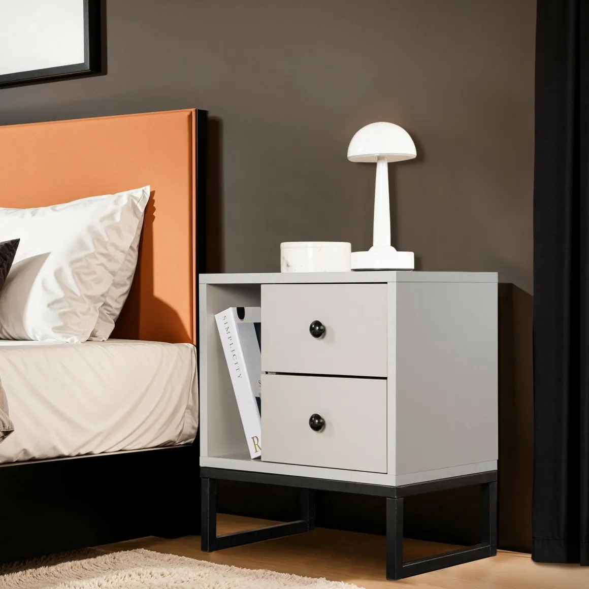 Comodino industrial grigio e nero 45x29x50h cm - Rhiannon