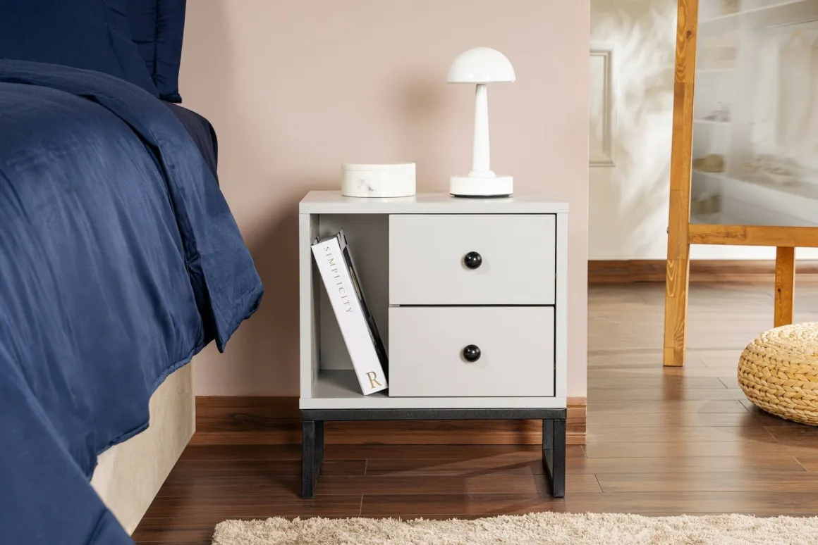 Comodino industrial grigio e nero 45x29x50h cm - Rhiannon