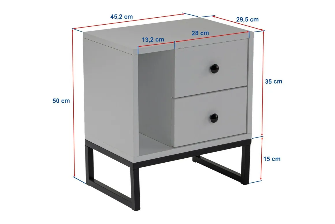 Comodino industrial marmo e nero 45x29x50h cm - Rhiannon