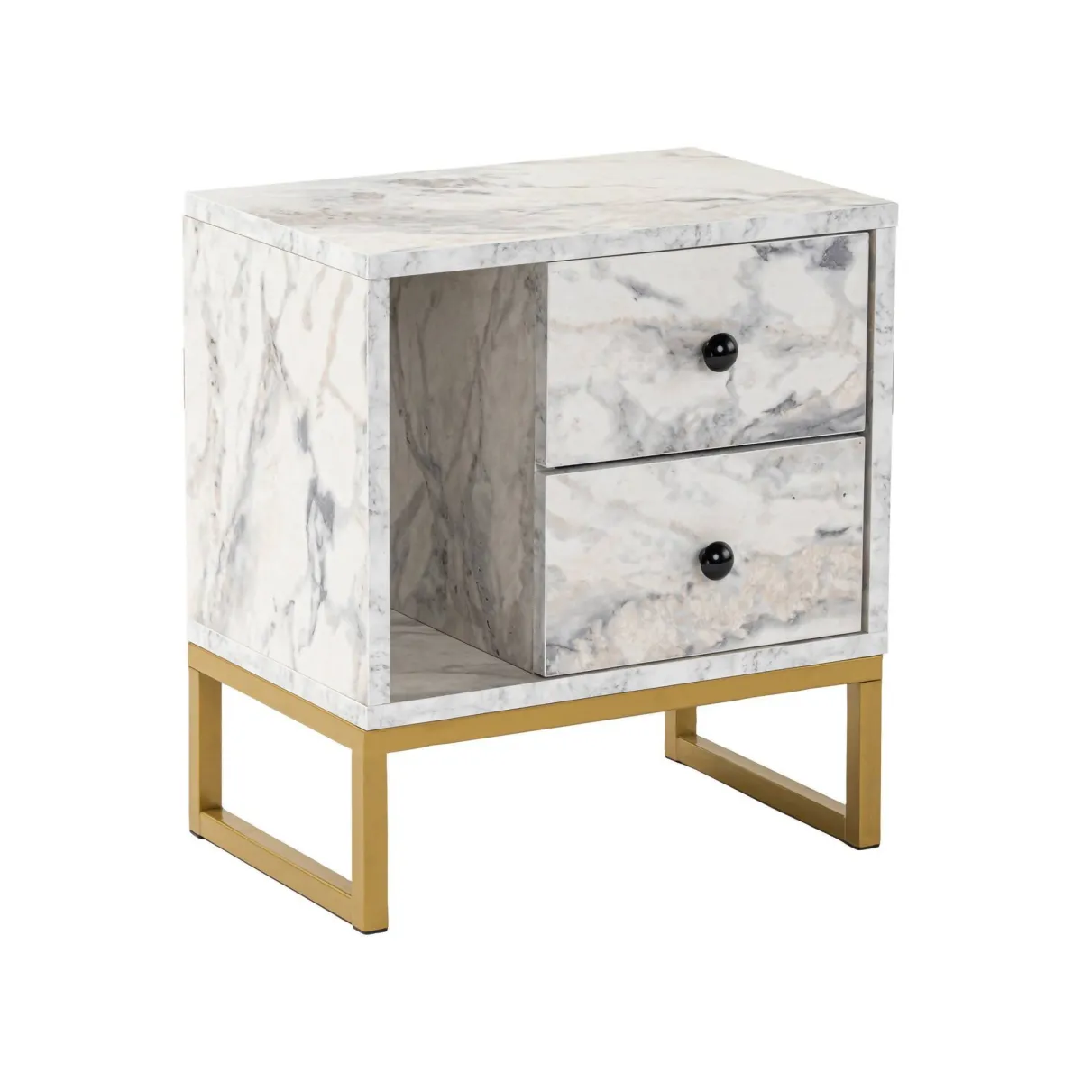 Comodini > Dmora Comodino industrial marmo e oro 45x29x50h cm - Rhiannon Oro, Bianco Marmo