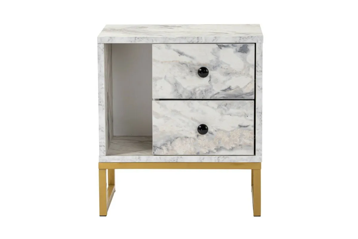 Comodini > Dmora Comodino industrial marmo e oro 45x29x50h cm - Rhiannon Oro, Bianco Marmo