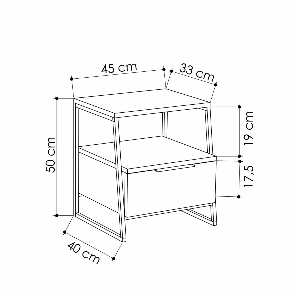 Comodino in legno bianco e nero 45x41x50h cm - Rosita