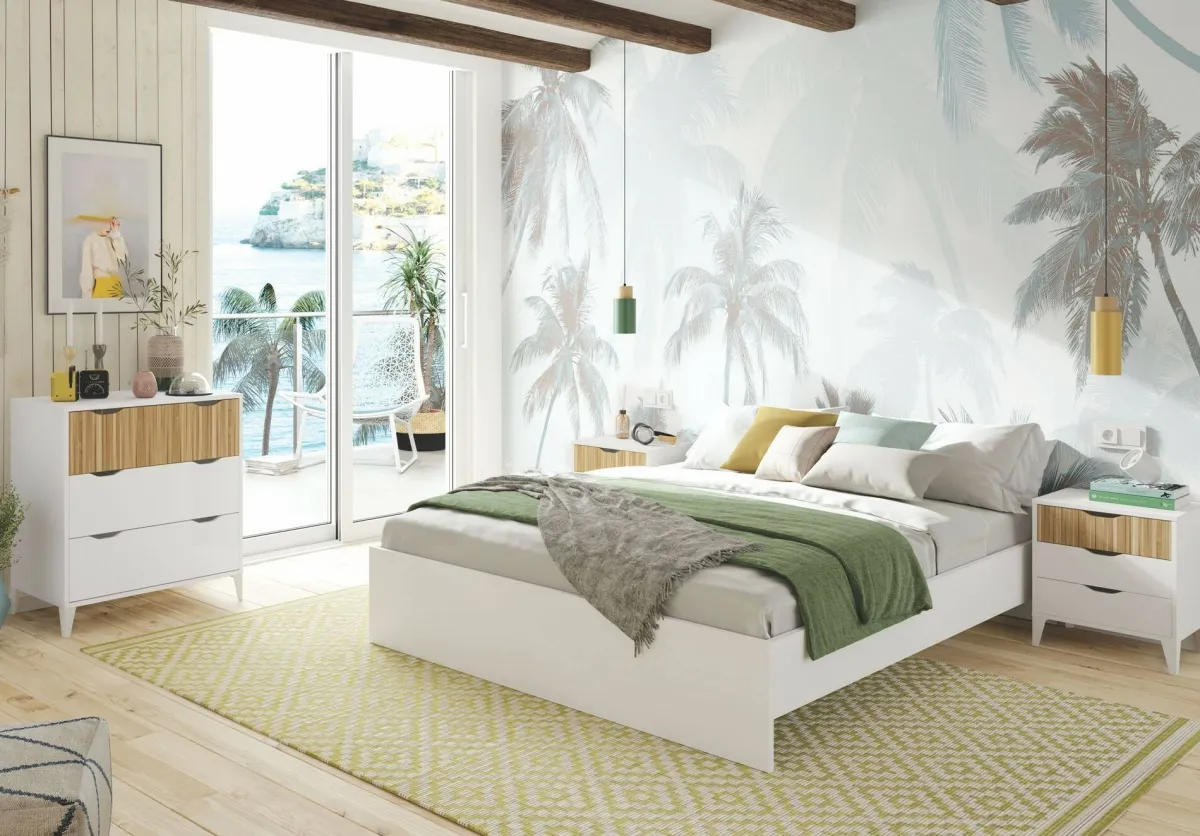 Comodini > Dmora Comodino in legno bianco e rovere 44x33x50h cm - Jessa Marrone, Bianco Rovere