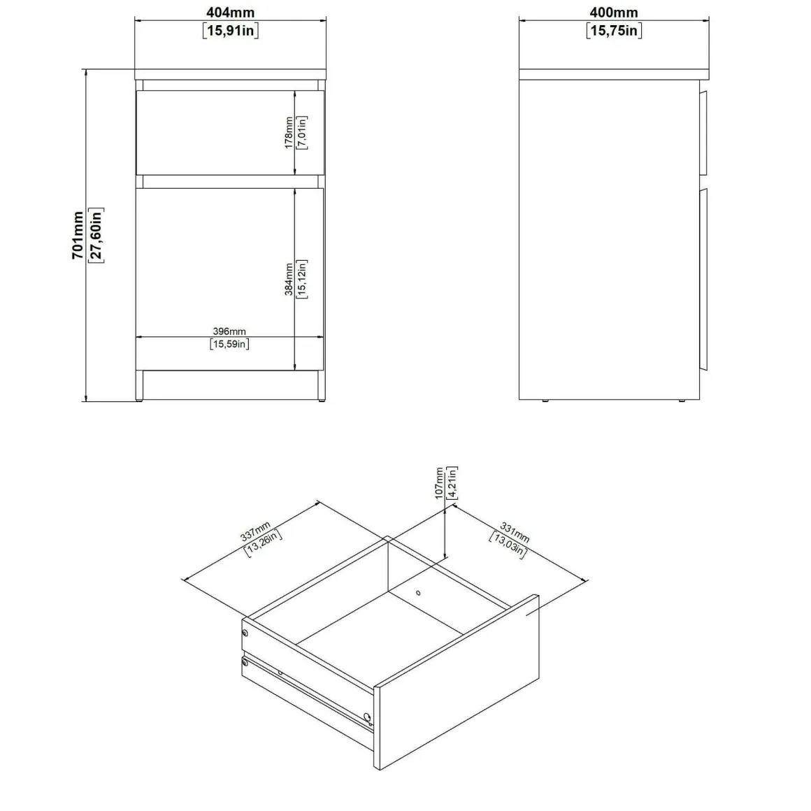 Comodino in legno bianco lucido e rovere 40x40x70h cm - Delfini