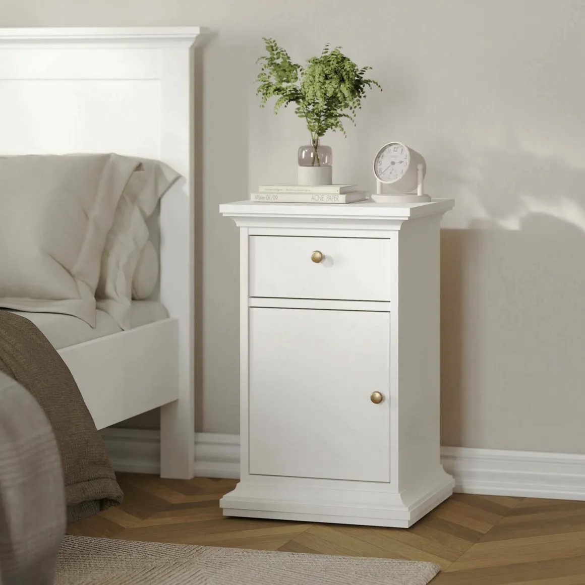 Comodini|Camera Da Letto > Dmora Comodino in legno 45x40x50h cm - Alonso Bianco
