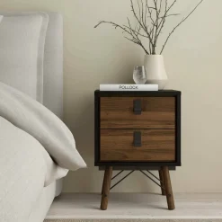 Comodino in legno nero e noce 43x40x59h cm - Jean