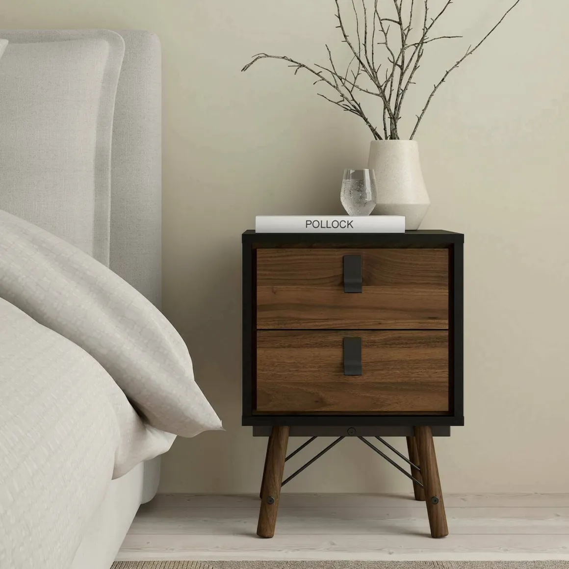 Comodino in legno nero e noce 43x40x59h cm - Jean