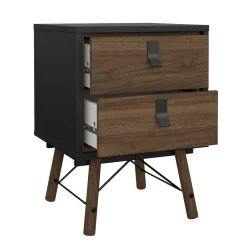 Comodino in legno nero e noce 43x40x59h cm - Jean