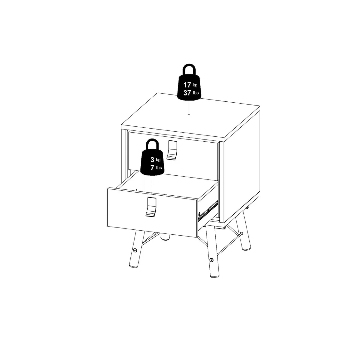 Comodino in legno nero e noce 43x40x59h cm - Jean