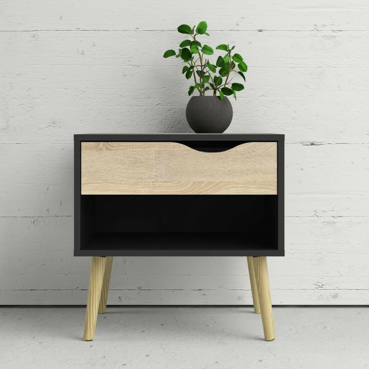 Comodini > Dmora Comodino in legno nero e quercia 50x39x49h cm - Lucina Marrone, Nero Quercia