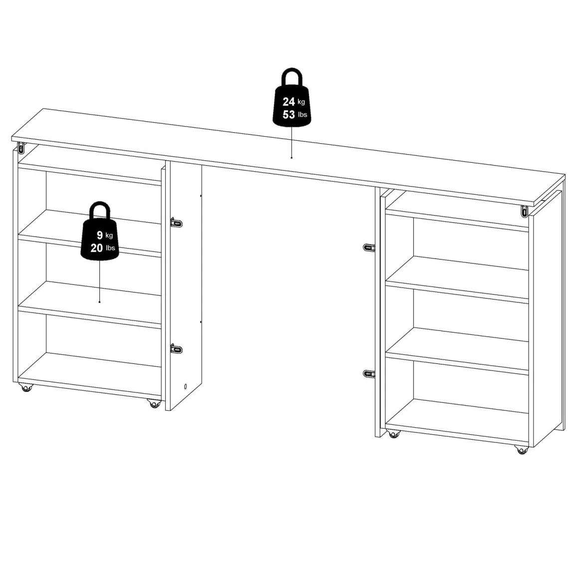 Comodino in legno nero 164x26x79h cm - Shary