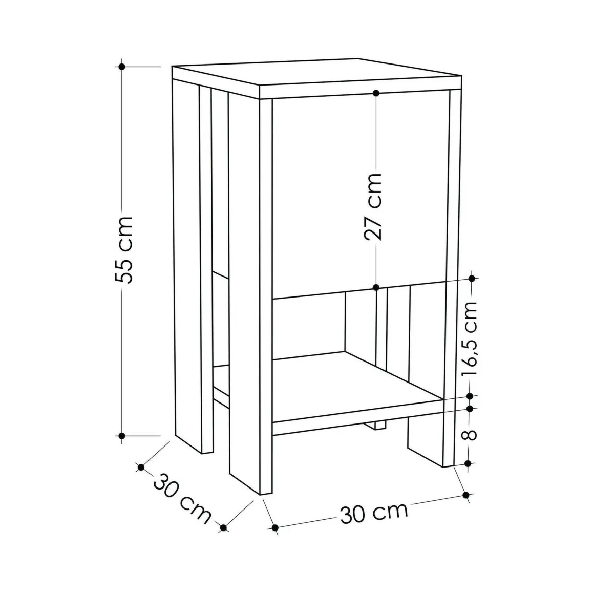 Comodino in legno quercia e antracite 30x30x55h cm - Filippa