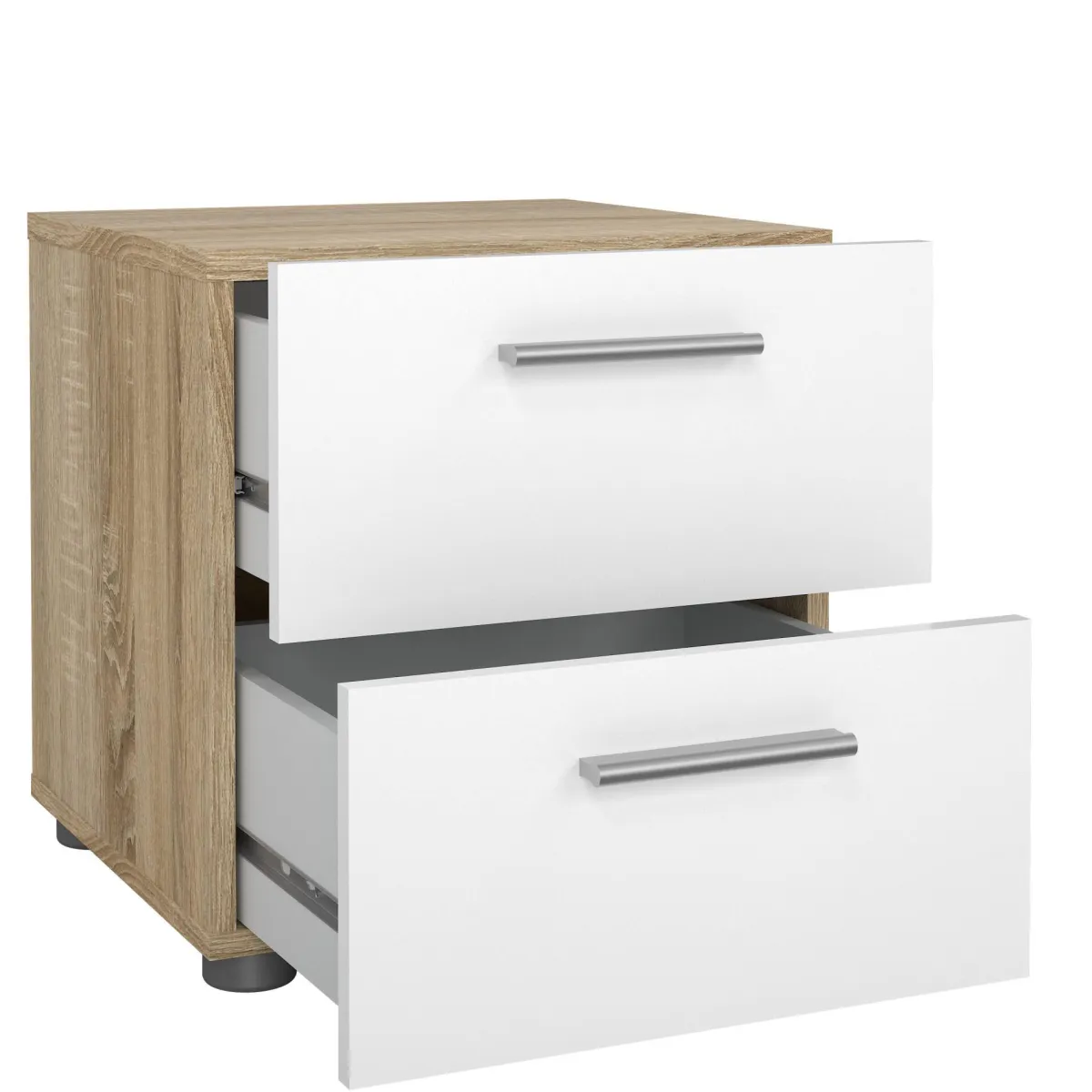 Comodini > Dmora Comodino in legno quercia e bianco lucido 40x40x42h cm - Apolla Bianco Lucido, Marrone Quercia