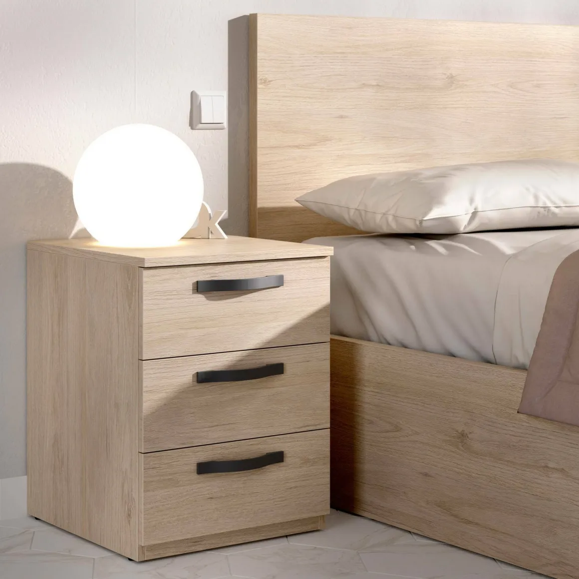 Comodino in legno rovere 40x44x53h cm - Aiga