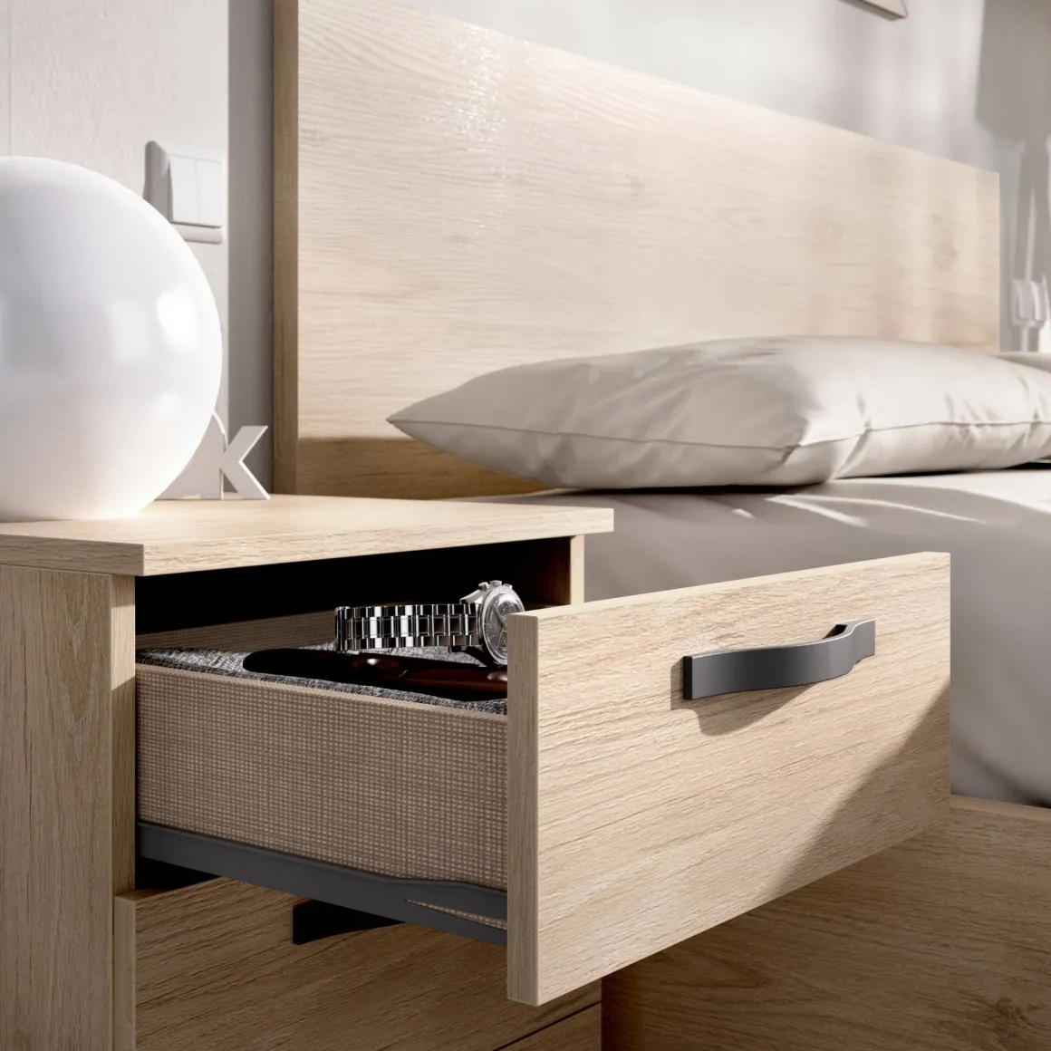 Comodino in legno rovere 40x44x53h cm - Aiga