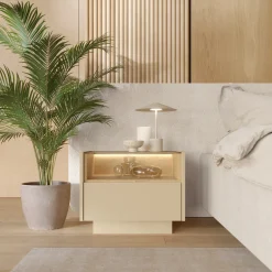 Comodino Marrone Chiaro Marrone Rovere un Cassetto 2 Ripiani 53x40x43h cm, Apertura Push-pull - Veirra