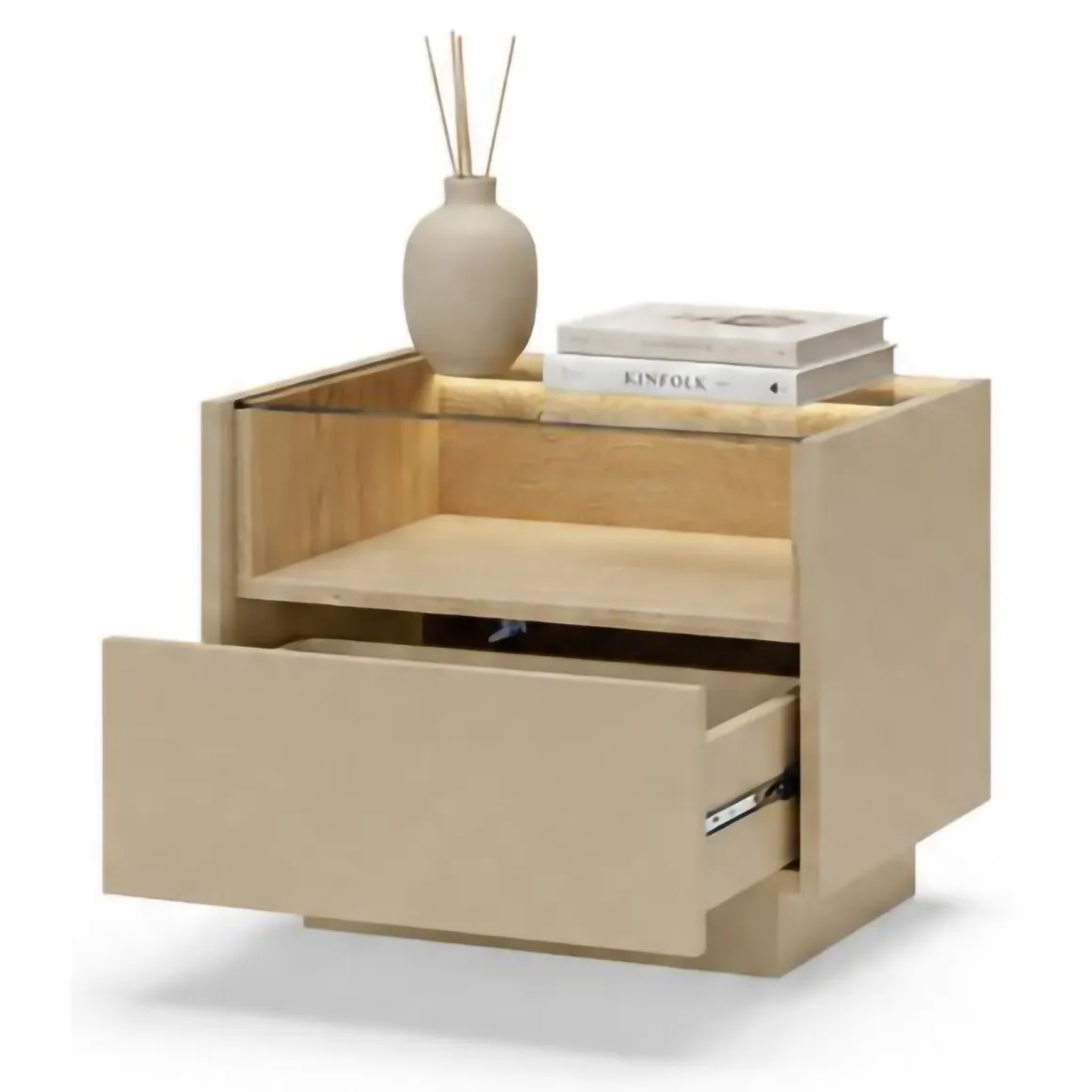 Comodino Marrone Chiaro Marrone Rovere un Cassetto 2 Ripiani 53x40x43h cm, Apertura Push-pull - Veirra