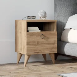 Comodino Marrone Noce Apertura Battente Un'anta 40x40x50h cm, Chiusura Battente - Maenza