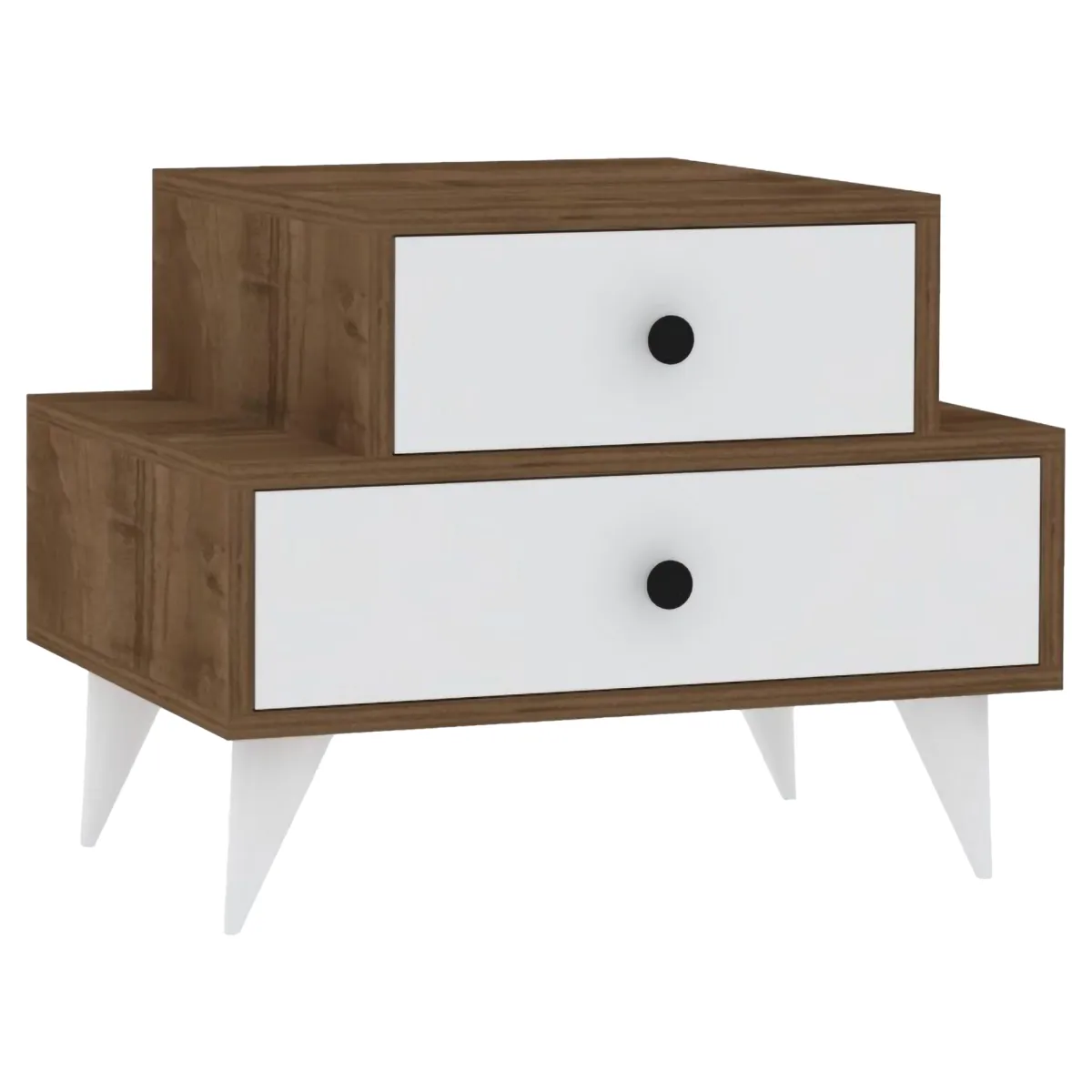 Comodini > Dmora Comodino Marrone Noce Bianco 2 Cassetti Apertura Scorrevole 63x44x50h cm, Chiusura Scorrevole - Segni Bianco, Marrone Noce