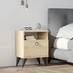 Comodini > Dmora Comodino Apertura Battente Un'anta 40x40x50h cm, Chiusura Battente - Maenza Marrone Rovere