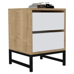 Comodino Marrone Rovere Bianco 2 Cassetti Apertura Scorrevole 40x40x55h cm, Chiusura Scorrevole - Collina