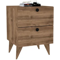 Comodino Marrone Rovere 2 Cassetti Apertura Scorrevole 40x42x55h cm, Chiusura Scorrevole - Candelo
