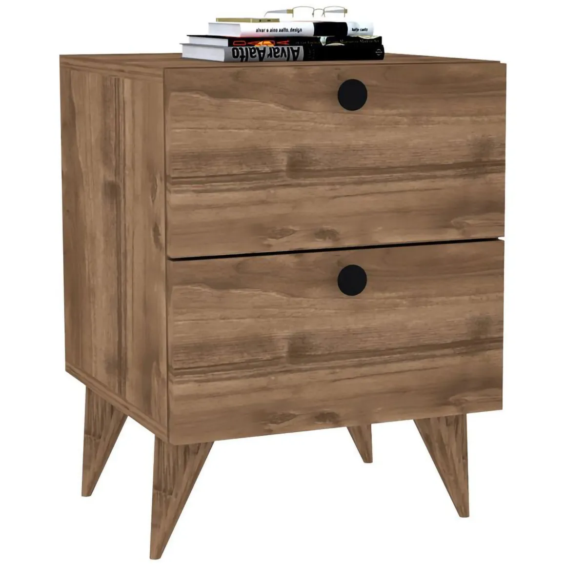 Comodino Marrone Rovere 2 Cassetti Apertura Scorrevole 40x42x55h cm, Chiusura Scorrevole - Candelo