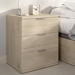 Comodini > Dmora Comodino Marrone Rovere Grigio 3 Cassetti un Ripiano 34x42x57h cm, Piedini abs Antirumore e Antigraffio - Blythe Grigio, Marrone Rovere