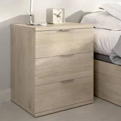 Comodino Marrone Rovere Grigio 3 Cassetti un Ripiano 34x42x57h cm, Piedini abs Antirumore e Antigraffio - Sturgis