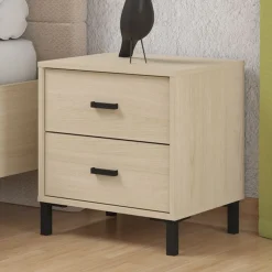 Comodino Marrone Rovere Nero 2 Cassetti un Ripiano 48x40x52h cm, Apertura Scorrevole - Piea