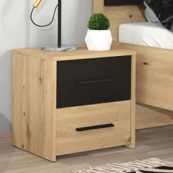 Comodino Marrone Rovere Nodi Nero 2 Cassetti un Ripiano 42x33x42h cm, Apertura Scorrevole - Secli