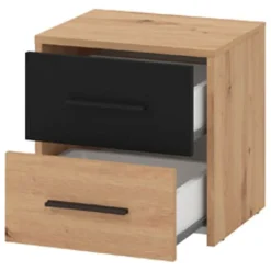 Comodino Marrone Rovere Nodi Nero 2 Cassetti un Ripiano 42x33x42h cm, Apertura Scorrevole - Secli