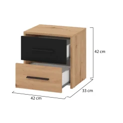 Comodino Marrone Rovere Nodi Nero 2 Cassetti un Ripiano 42x33x42h cm, Apertura Scorrevole - Secli