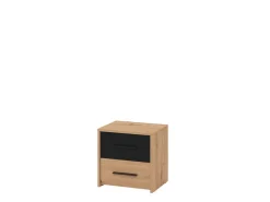 Comodino Marrone Rovere Nodi Nero 2 Cassetti un Ripiano 42x33x42h cm, Apertura Scorrevole - Secli