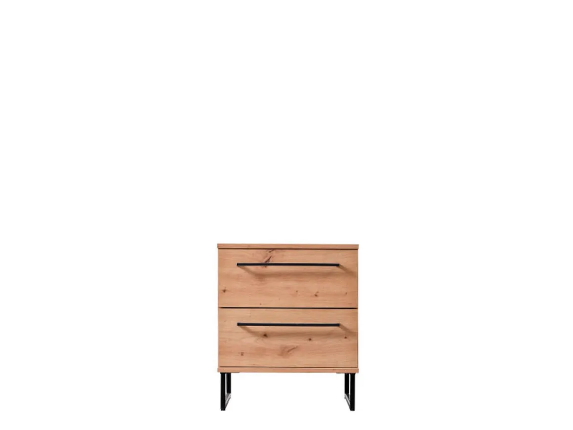 Comodini > Dmora Comodino Marrone Rovere Nodi Nero 2 Cassetti un Ripiano 48x40x52h cm, Apertura Scorrevole - Clanezzo Nero, Marrone Rovere Nodi