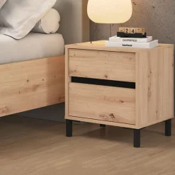 Comodino Marrone Rovere Nodi Nero 2 Cassetti un Ripiano 48x40x55h cm, Apertura Scorrevole - Combatte