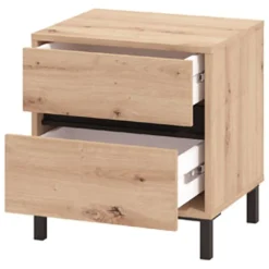 Comodino Marrone Rovere Nodi Nero 2 Cassetti un Ripiano 48x40x55h cm, Apertura Scorrevole - Combatte
