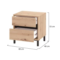 Comodino Marrone Rovere Nodi Nero 2 Cassetti un Ripiano 48x40x55h cm, Apertura Scorrevole - Combatte