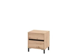 Comodino Marrone Rovere Nodi Nero 2 Cassetti un Ripiano 48x40x55h cm, Apertura Scorrevole - Combatte