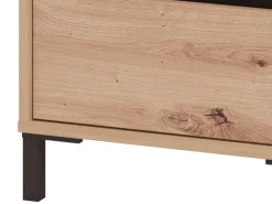 Comodino Marrone Rovere Nodi Nero 2 Cassetti un Ripiano 48x40x55h cm, Apertura Scorrevole - Combatte