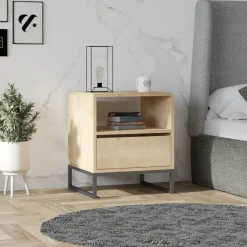 Comodino Marrone Rovere un Cassetto un Ripiano 51x51x61h cm, Apertura Scorrevole - Compatri