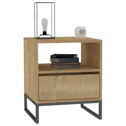 Comodino Marrone Rovere un Cassetto un Ripiano 51x51x61h cm, Apertura Scorrevole - Compatri