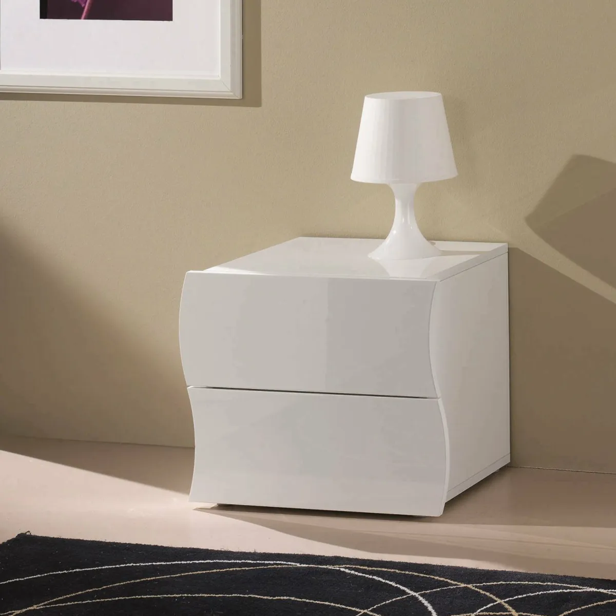 Comodini|Camera Da Letto > Dmora Comodino moderno 50x40x41h cm - Thanatos Bianco Lucido