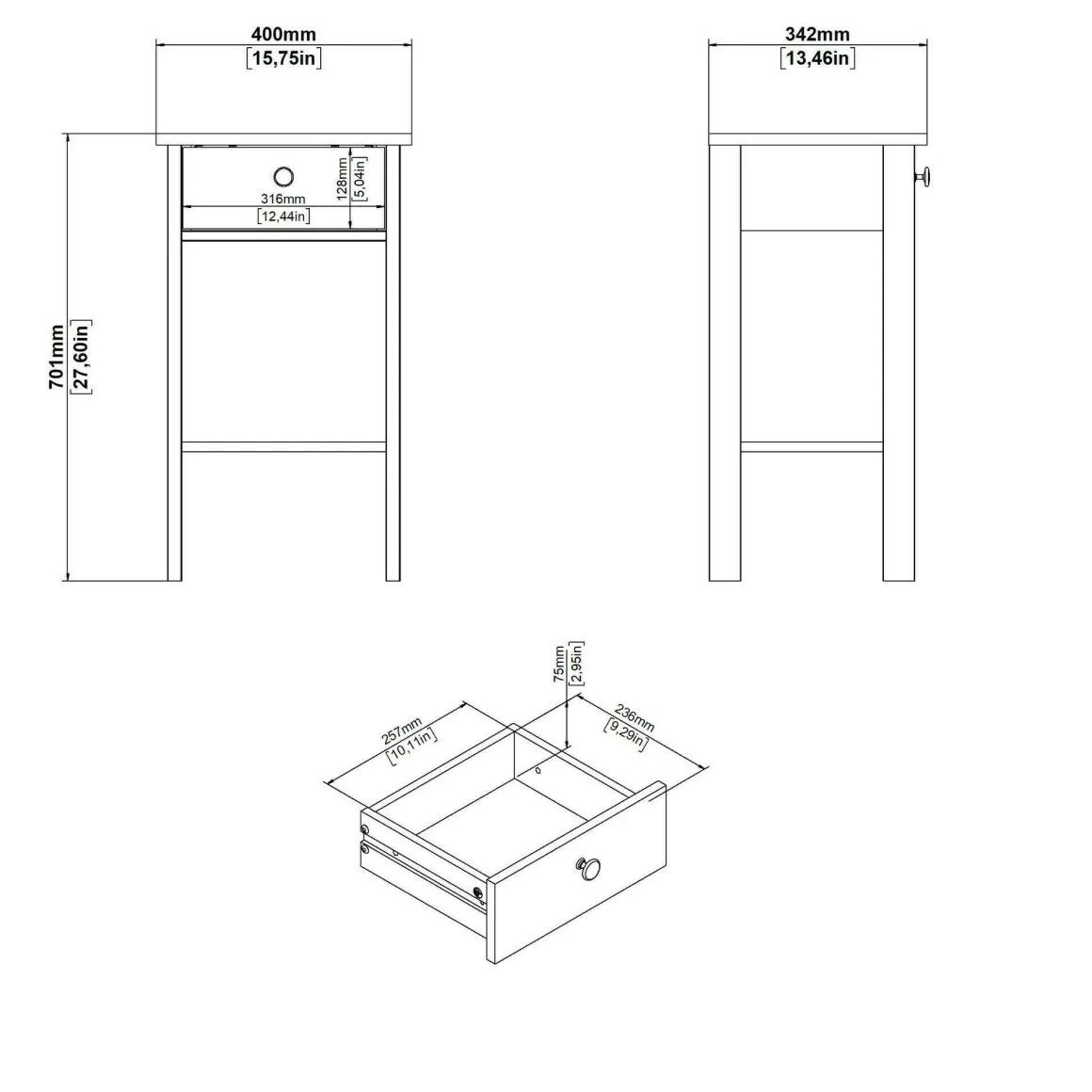 Comodino moderno bianco 40x34x70h cm - Inday