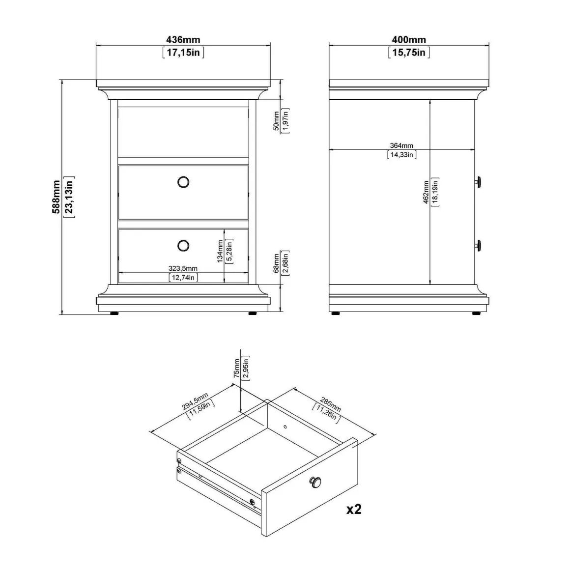 Comodino moderno grigio 43x40x58h cm - Alichin