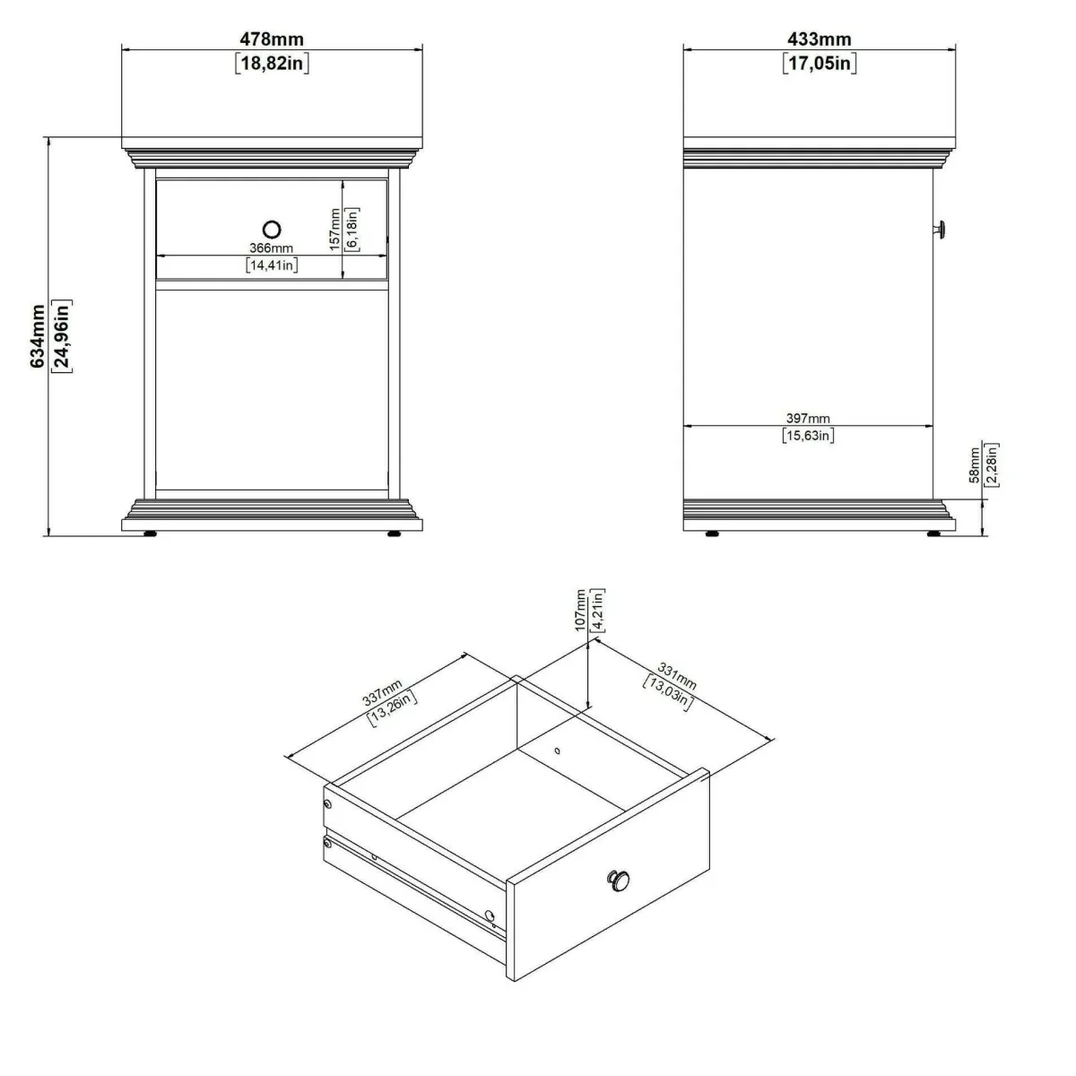 Comodini > Dmora Comodino moderno 47x43x63h cm - Pascal Nero