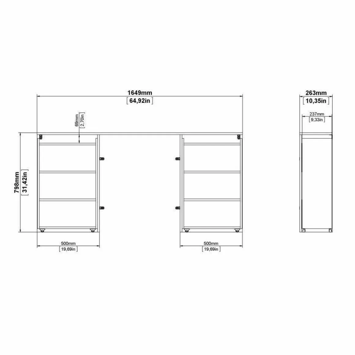 Comodino moderno rovere 164x26x79h cm - Shary