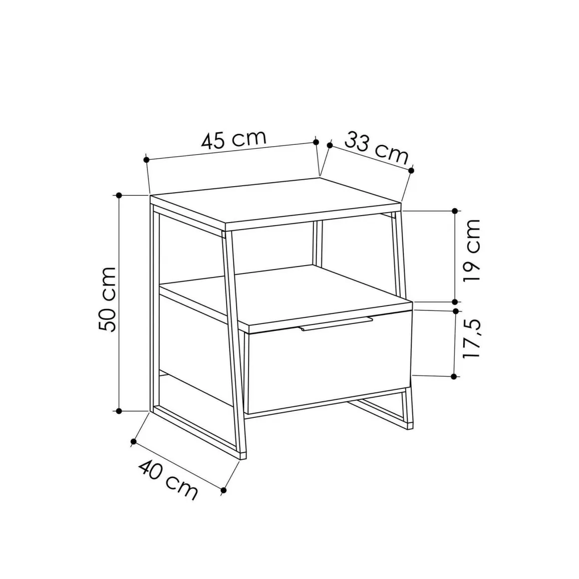 Comodino moderno tortora 45x40x50h cm - Alonso